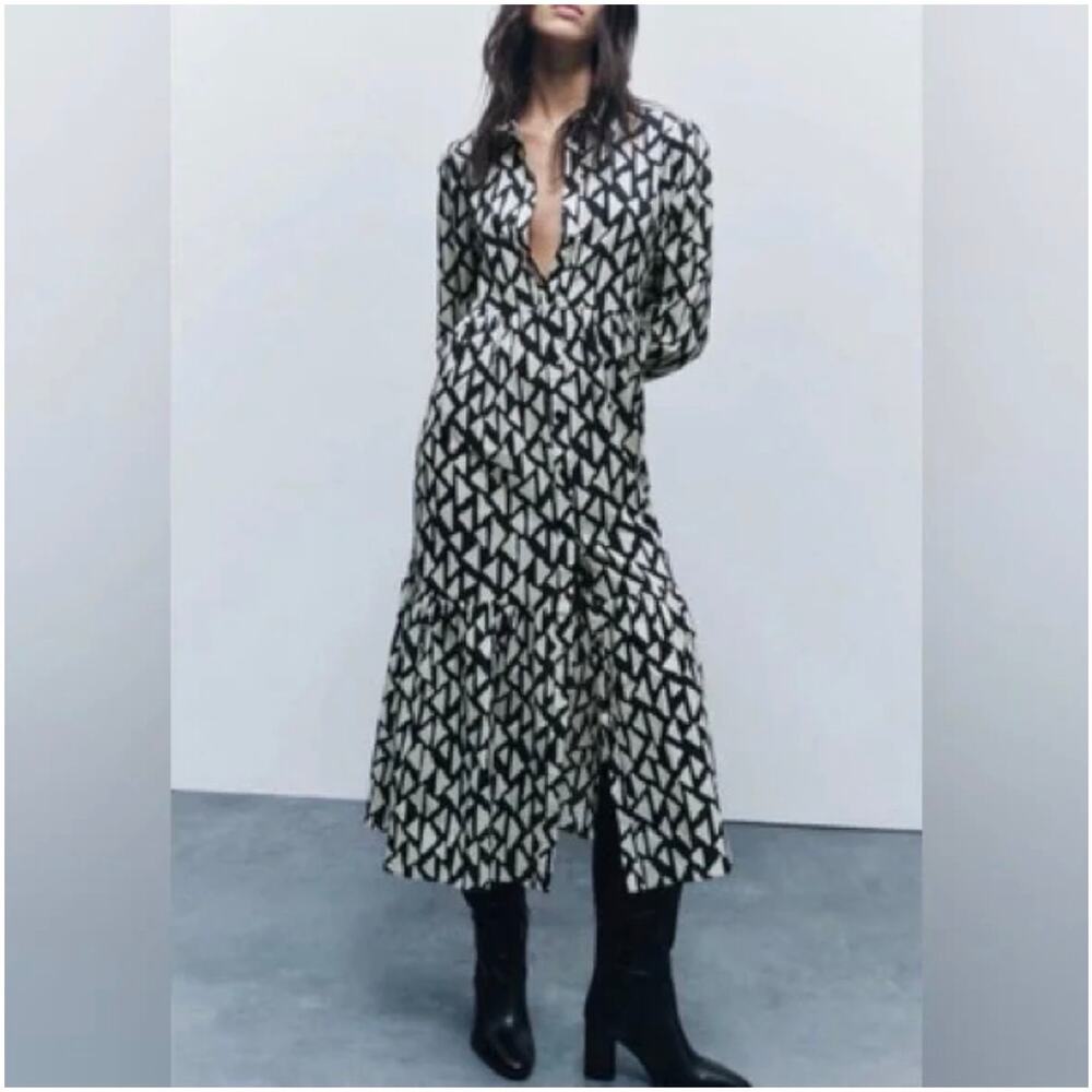 ZARA WOMAN Sunny Dress Long Geometric Black/White Size S NWT European Style